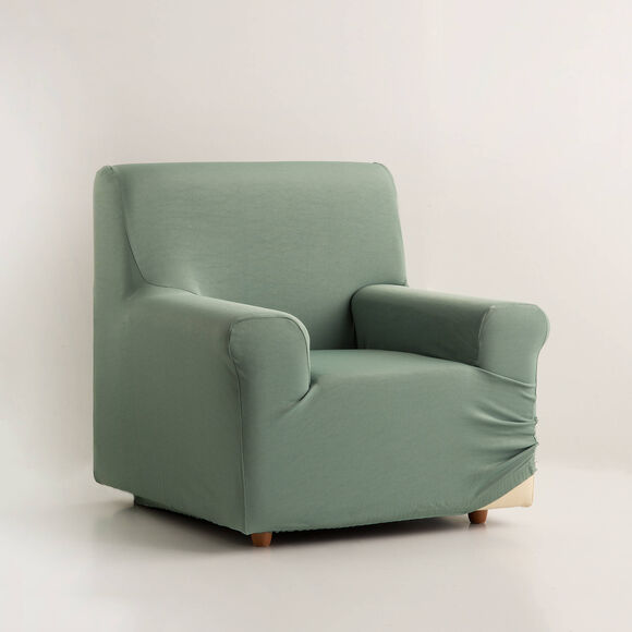 Effen, bi-rekbare hoes voor fauteuil en zitbank (amandel) Effen, bi-rekbare hoes voor fauteuil en zitbank (amandel)